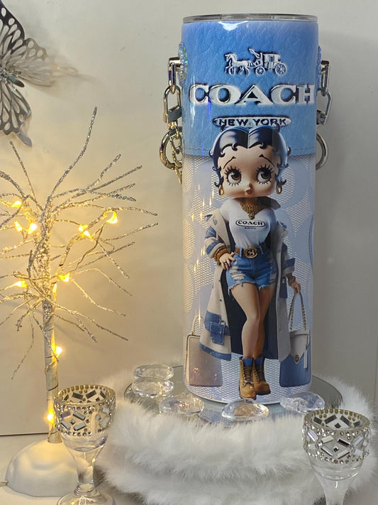 Custom Blue Betty Boop Inspired Tumbler Purse | Personalized 3D Fashion Tumbler with Chain Strap | Gift for Her