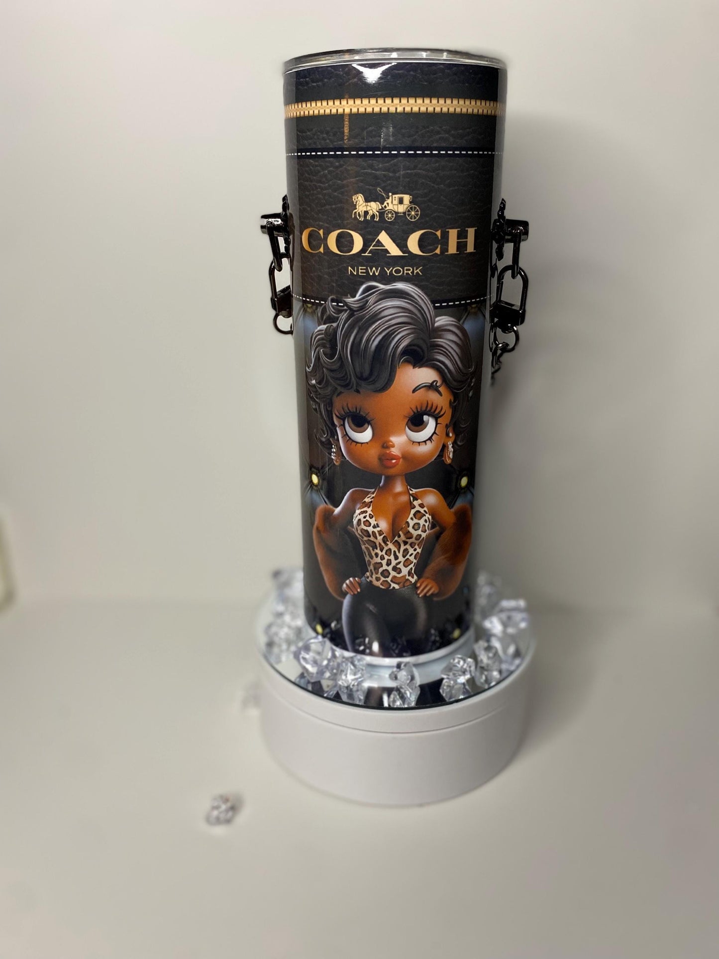 Betty Boop Designer Coach Tumbler Purse 20 oz w/ Detachable Link Chain