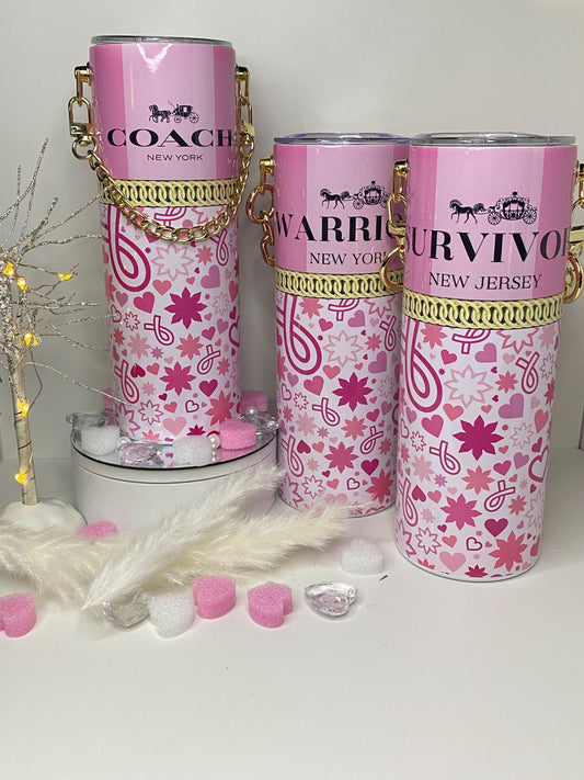 Breast Cancer Survivor Designer Coach Tumbler Purse 20 oz w/ Detachable Link Chain