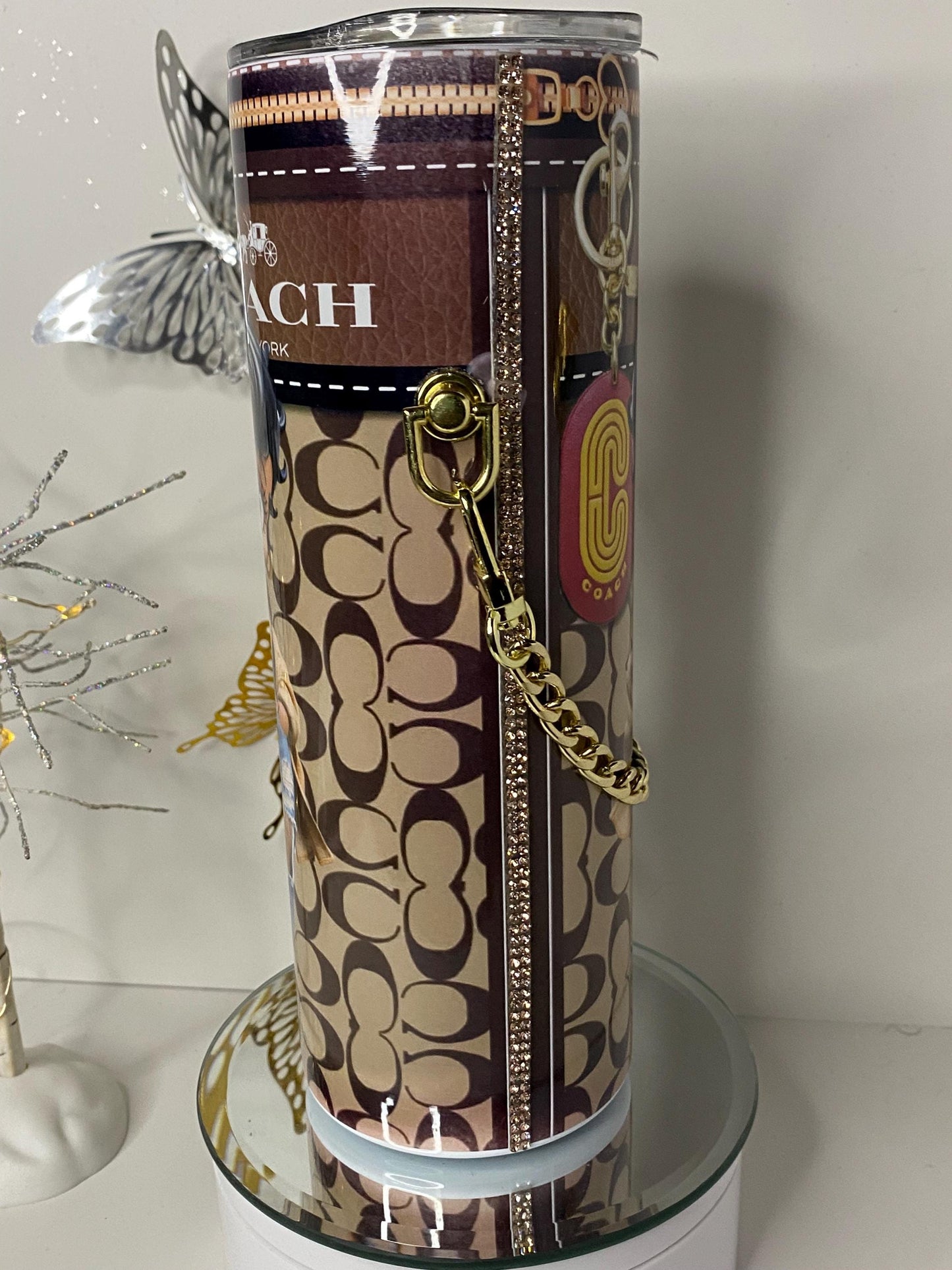 Betty Boop Designer Coach Tumbler Purse 20 oz w/ Detachable Link Chain